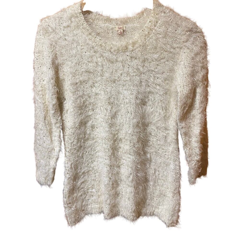 Reba Size Small 3/4 Sleeve sweater ivory gold sequin party event elegant Fairy
